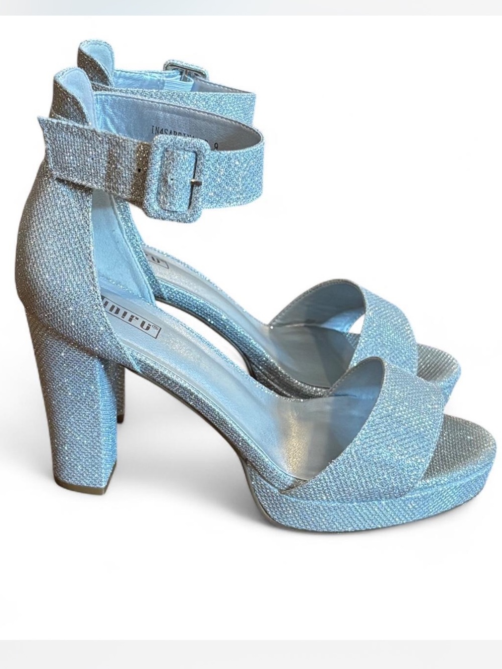 Silver Glitter Block Heel Sandals